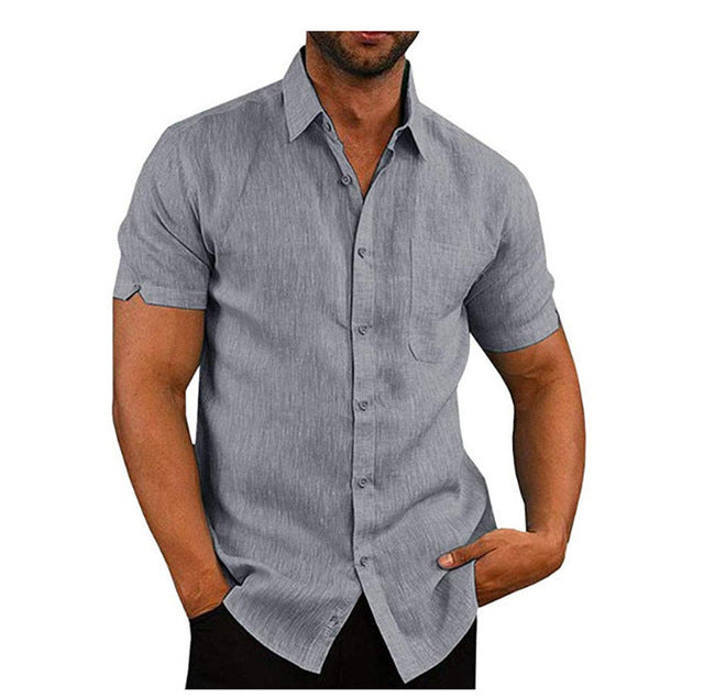 Men Short Sleeve Summer Solid Shirts Casual Loose Tops Tee - Enfance-Heureuse