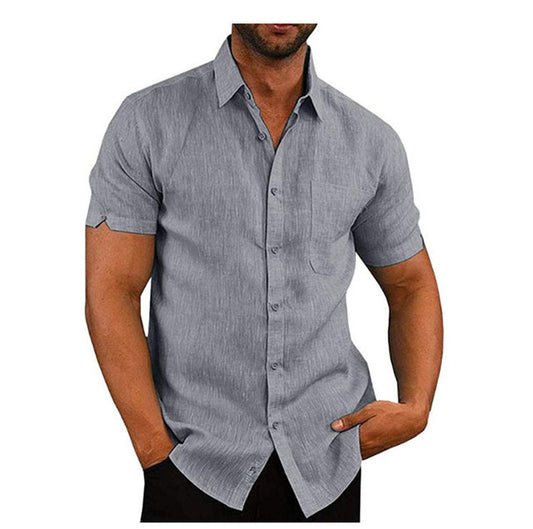 Men Short Sleeve Summer Solid Shirts Casual Loose Tops Tee - Enfance-Heureuse