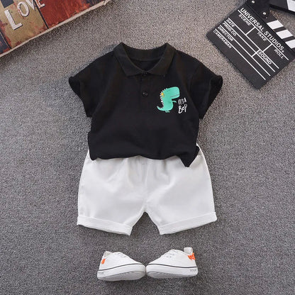 T-shirt à manches courtes motif dinosaure pour garçon, ensemble deux pièces