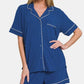 Zenana Button Down Short Sleeve Top and Shorts Lounge Set - Enfance-Heureuse
