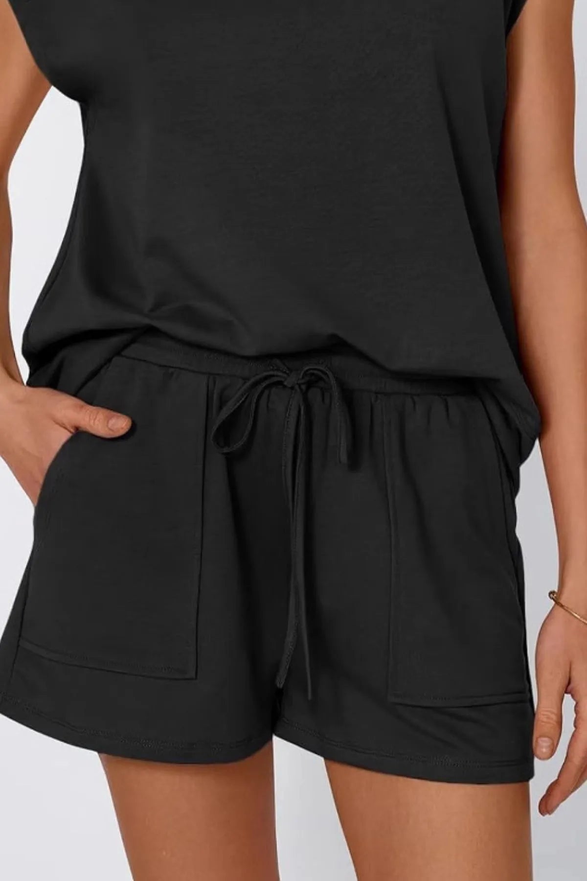 Round Neck Cap Sleeve Top and Shorts Set - Enfance-Heureuse