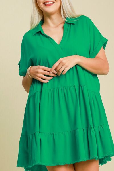 Robe à volants Umgee grande taille avec ourlet brut et manches repliées