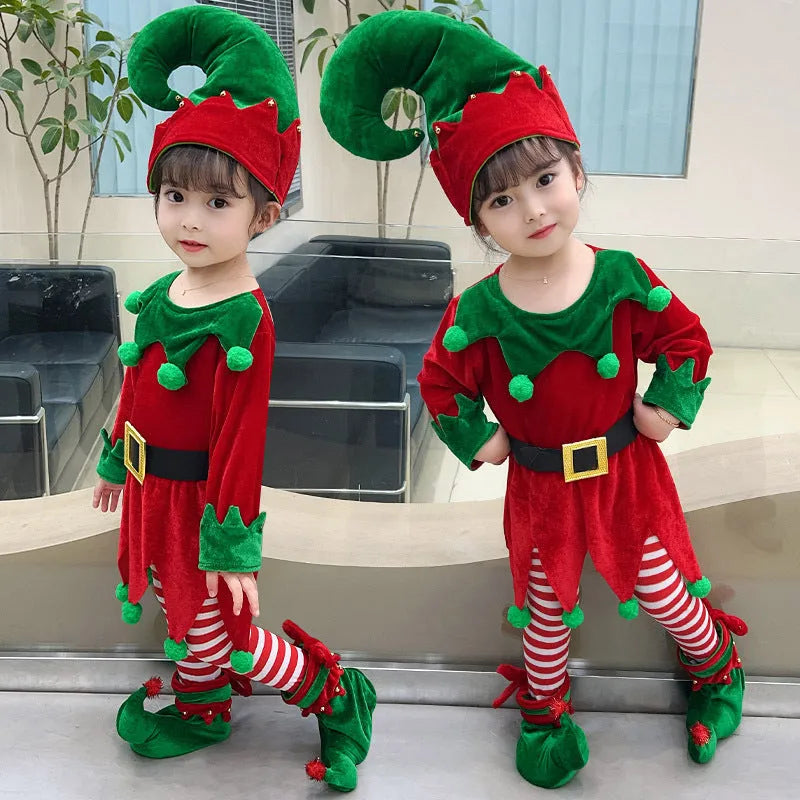 Christmas Children's Elf Dress Suit Costume - Enfance-Heureuse