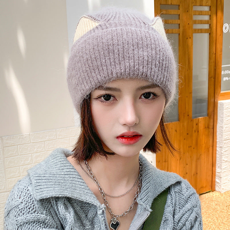 Cat Ears Woolen Knitted Hat Women's Spring And Autumn Winter Korean Style