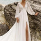 European And American High Waist Plus Size Deep V Long Sleeve Mopping Backless Wedding Dress High Slit - Enfance-Heureuse
