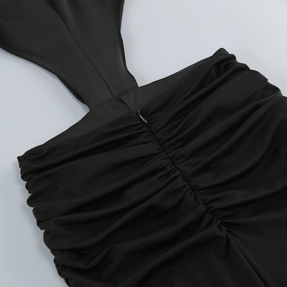 Sexy V-neck Backless Long Sleeves Skirt Waist Decorative Flower Split Fishtail Gown Dress Long - Enfance-Heureuse