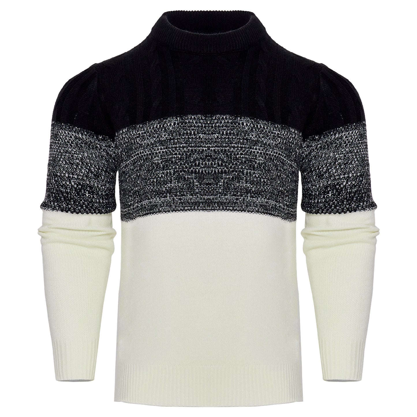 Men's Casual Color Block Long Sleeve Cable Knit Pullover Sweater - Enfance-Heureuse