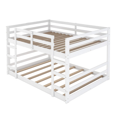 Full Over Full Bunk Bed With Ladder, White - Enfance-Heureuse