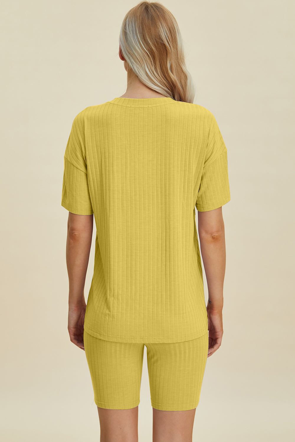 Basic Bae Full Size Ribbed V-Neck Short Sleeve Top and Shorts Set - Enfance-Heureuse