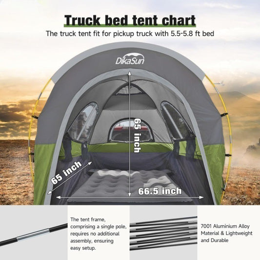 Truck Bed Tent With Awning, Fits 5.5-5.8FT Truck, PU3000mm Waterproof Tailgate Pickup Truck Tents, Easy Set-up For 2 Person, Fits Full Size Short Bed, Chevy, Dodge, Ford, GMC - Enfance-Heureuse