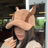 Cute Fallwinter Baseball Cap Doberman Pinscher Plush Dog Ear Hat