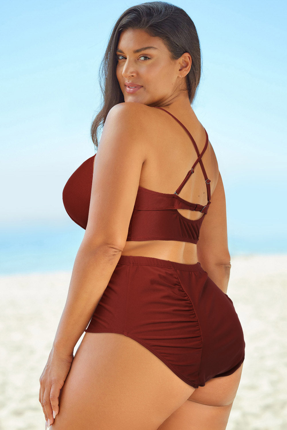 Full Size Halter Neck Crisscross Ruched Two-Piece Swimsuit - Enfance-Heureuse