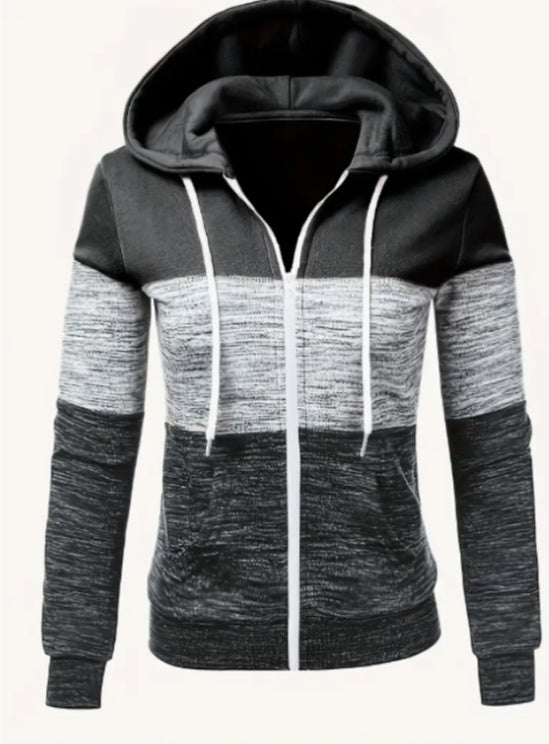 Women's Color Block Zip-Up Hoodie - Enfance-Heureuse