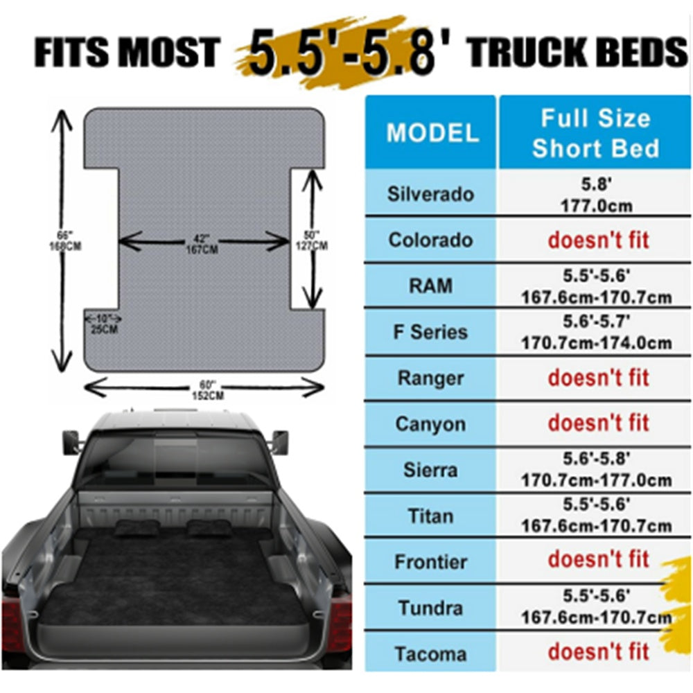 Truck Bed Air Mattress Inflatable Air Mattress For 5.5-5.8ft Short Truck Pickup Air Mattress For Camping Outdoor Bed Mattress For Travel Quick Inflation Mattress With Carry Bag - Enfance-Heureuse