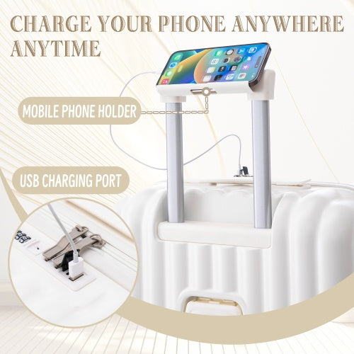 ABS Spinner Wheel Luggage Carry On Suitcase With Cup Holder USB Port Phone Holder 20 24 28 - Enfance-Heureuse