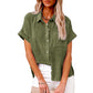 Summer Lapel Short Sleeve Shirt With Pockets Fashion Casual Solid Color Button Tops Women's Clothing - Enfance-Heureuse