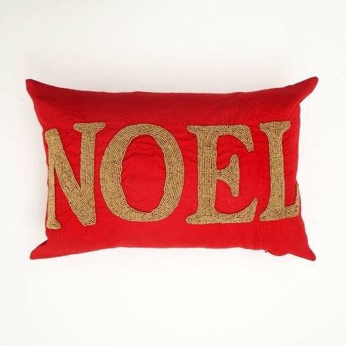 Handcrafted Red Noel Beadwork Lumber Pillow Perfect For The Season - Enfance-Heureuse