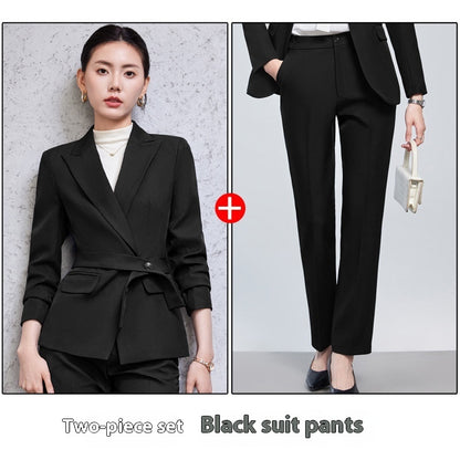 Long Sleeve Small Suit Collar Coat Women's Shirt Pants Suit - Enfance-Heureuse