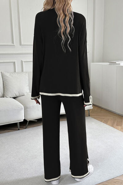 Conjunto de top y pantalón de cuello redondo con ribete en contraste Devine