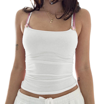 Slim-fit Style All-match Flowers Sling Top T-shirt - Enfance-Heureuse