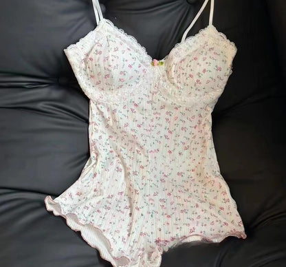 Pure Desire Style Small Floral V-neck Skinny Slimming Sleeveless - Enfance-Heureuse