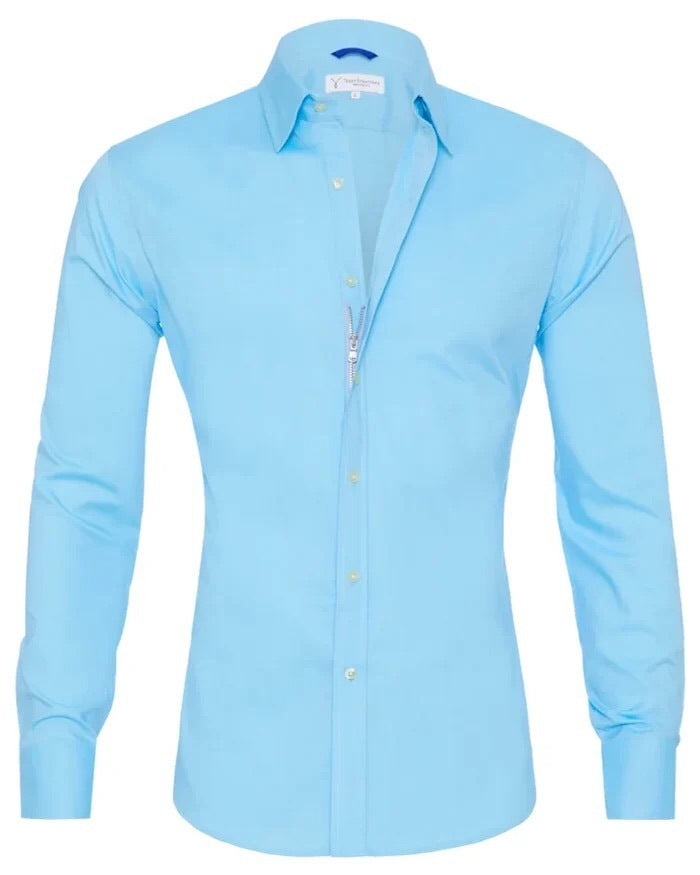 Long Sleeve Zipper Shirt With Button Design Fashion Lapel Tops For Mens Clothing - Enfance-Heureuse