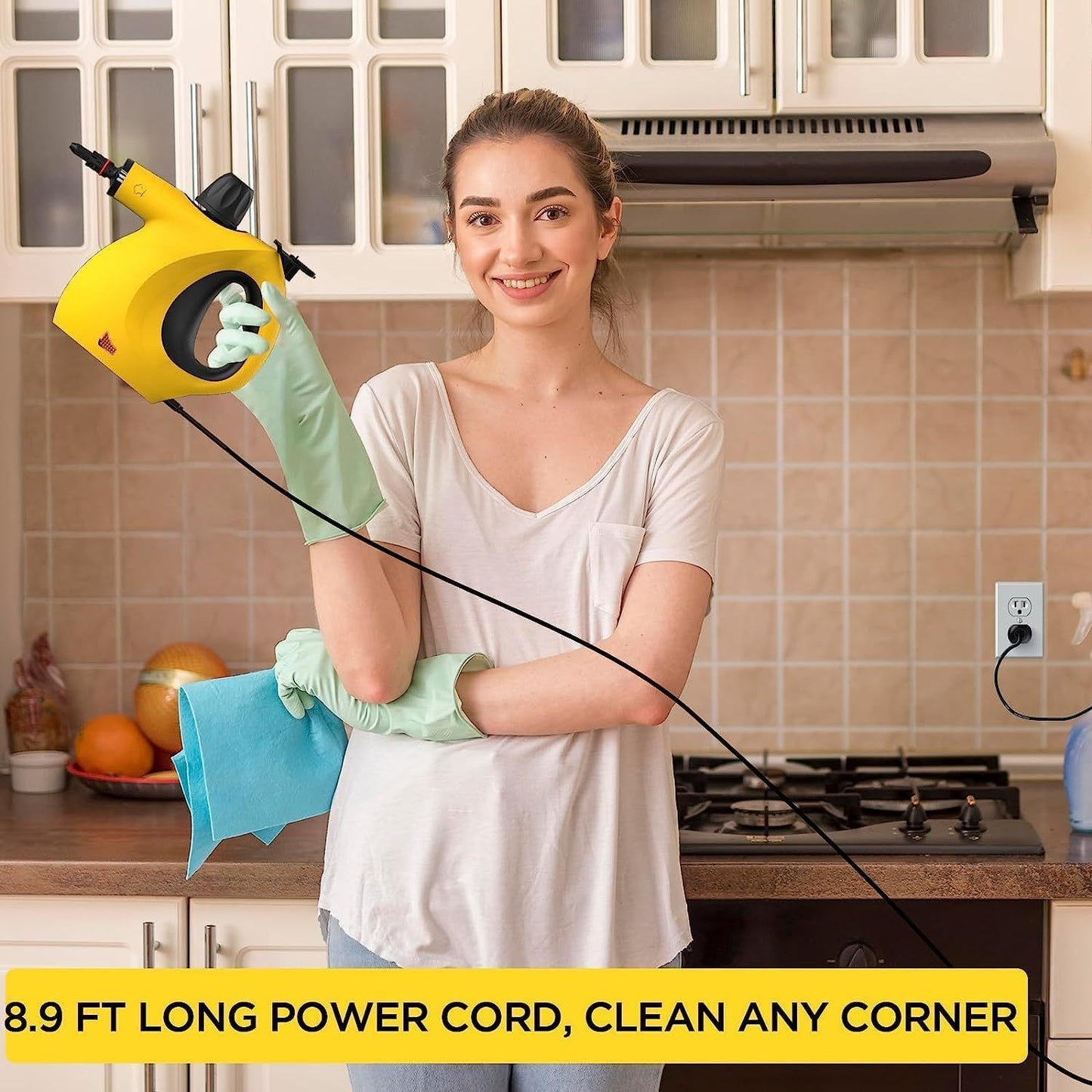 Handheld Multi-Surface Pressurized Steam Cleaner With 12 Accessories, Multi-Purpose Steam Generator For Household Water Tank, Natural Steam Cleaning, Yellow - Enfance-Heureuse