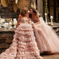 One-line Shoulder Wipe Chest Princess Studded Beaded Cake Skirt Pink Wedding Dress - Enfance-Heureuse