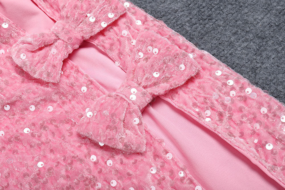 Women's Off-shoulder Slimming Sequins Backless Bow Split Tight Long Dress - Enfance-Heureuse