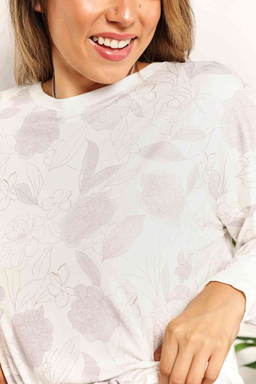 Double Take Floral Long Sleeve Top and Shorts Loungewear Set - Enfance-Heureuse