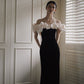 French Satin Evening Dress New Bridal Off-shoulder Elegant Fishtail Welcome Dress - Enfance-Heureuse