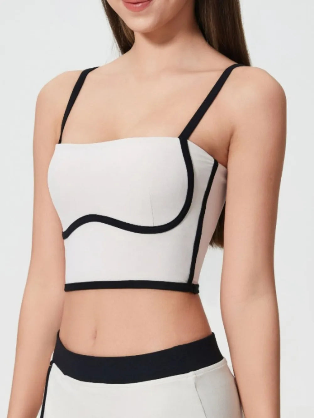 Millennia Contrast Trim Square Neck Active Cami with Detachable Chest Pads - Enfance-Heureuse
