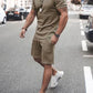 Men's Plus Size Round Neck Short Sleeve Top and Shorts Set - Enfance-Heureuse