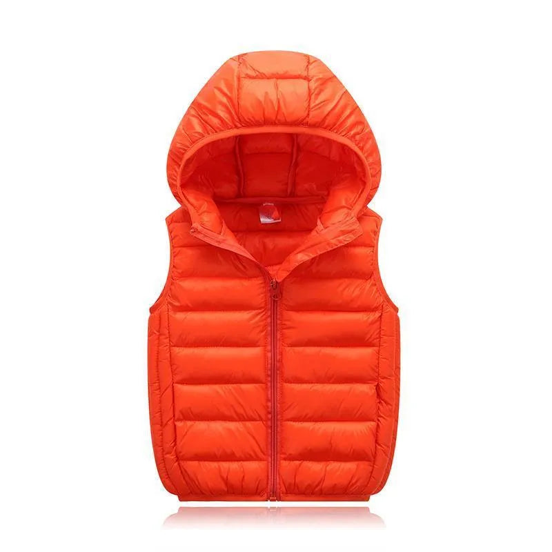 Children's Down Cotton Hooded Thermal Vest Solid Color - Enfance-Heureuse
