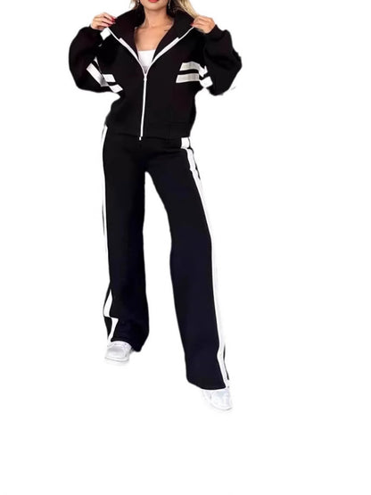 Autumn Striped Zipper Top Casual Sports Suit - Enfance-Heureuse