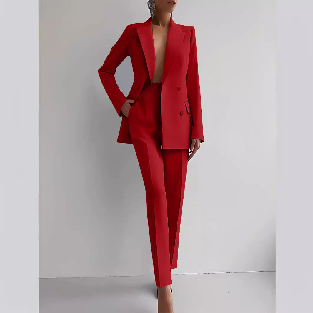 Casual Suits Fashion Long Sleeve Single-breasted Jacket Top And Slim Fit Trousers Women's Business Suits - Enfance-Heureuse