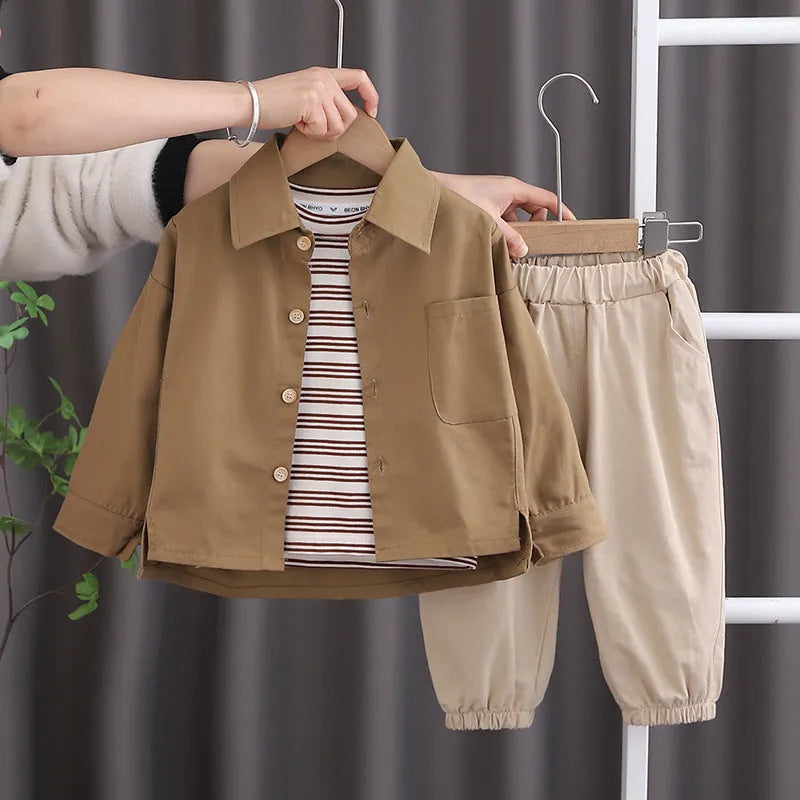 Boys Spring Clothing New Baby Child Clothes Handsome Long Sleeve Three-piece Suit - Enfance-Heureuse