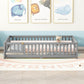 Full Size Bed Floor Bed With Safety Guardrails And Door For Kids, Gray - Enfance-Heureuse