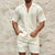 Men Tracksuits Summer Fashion Solid Loose Casual Two Pieces Lapel Button Shirt Shorts Beach Holiday All-match Outfits Male - Enfance-Heureuse