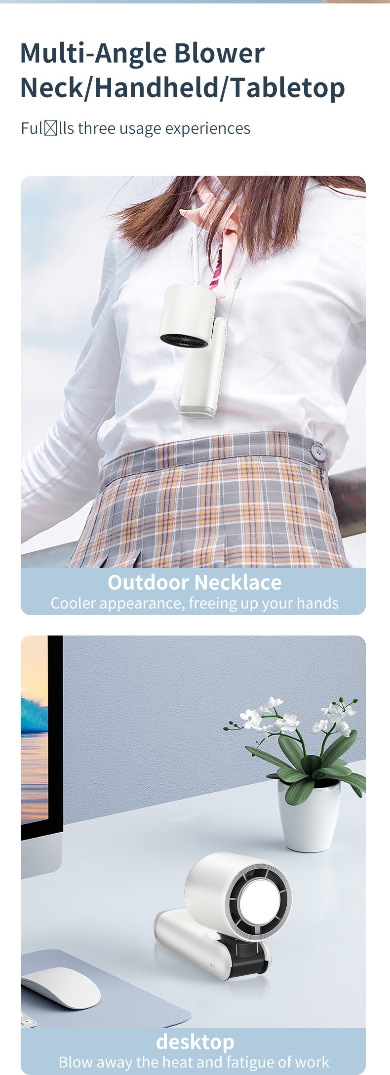 Portable Handheld Fan, Speed Adjustable Turbo Mini Fan, Reduced Temperature Mode, Rechargeable Digital Display Foldable Personal Fan With Night Light, Suitable For Women Men Outdoor - Enfance-Heureuse