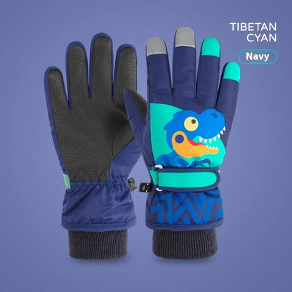 Children's Ski Windproof Warm Velvet Padded Thickened Little Dinosaur Gloves - Enfance-Heureuse