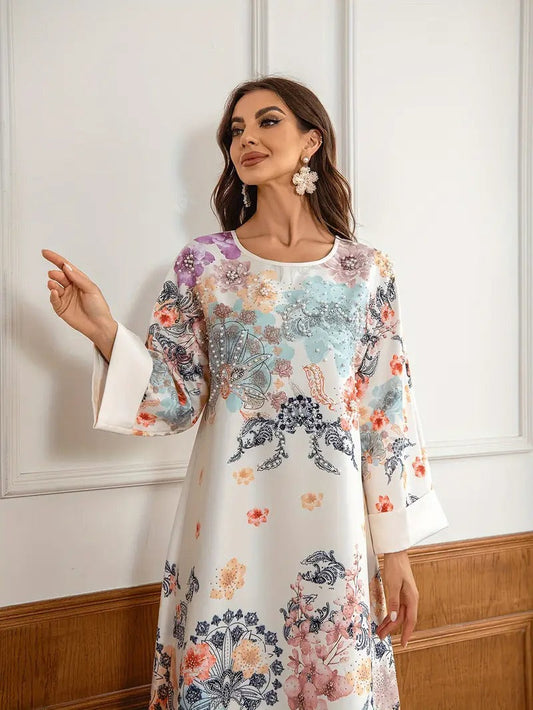 Robe caftan longue élégante à imprimé floral