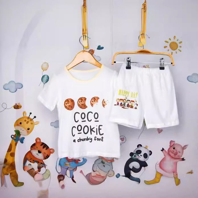Boys And Girls Cotton Mesh Fabric Cartoon Pattern Breathable All-match Short Sleeve T-shirt - Enfance-Heureuse
