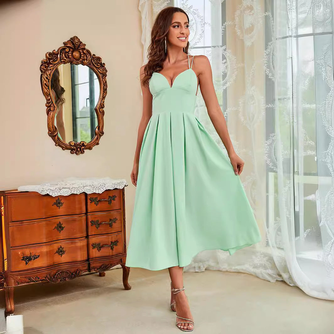 European And American Women's Clothing Multi-color Sling Swing Dress