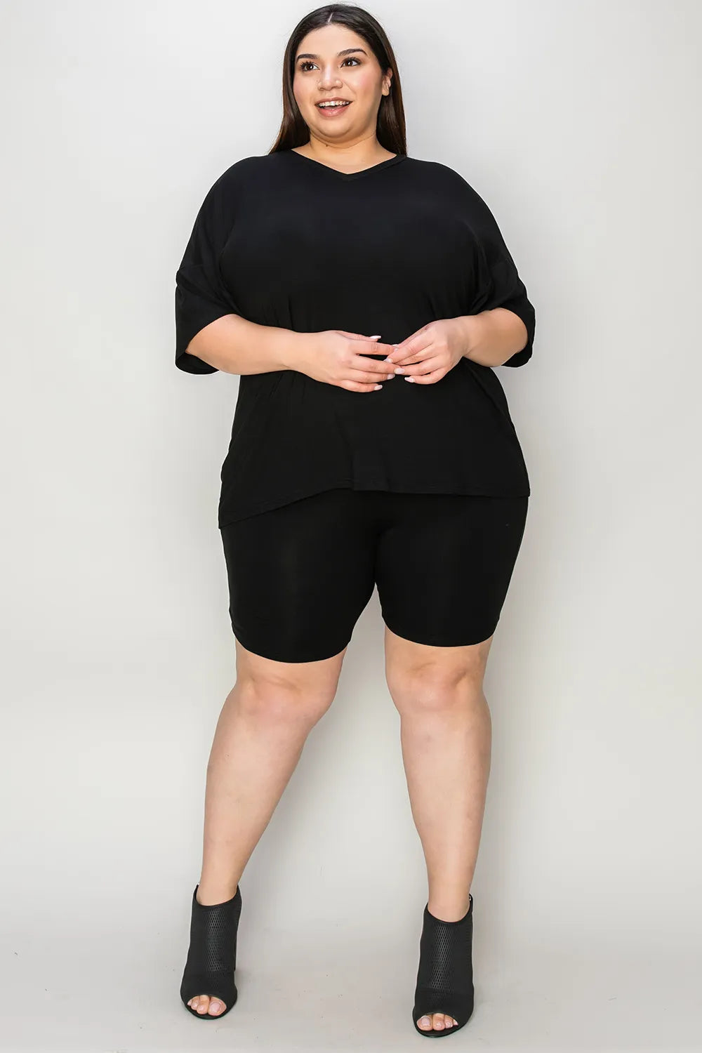 Basic Bae Bamboo Full Size V-Neck Drop Shoulder T-Shirt and Shorts Set - Enfance-Heureuse