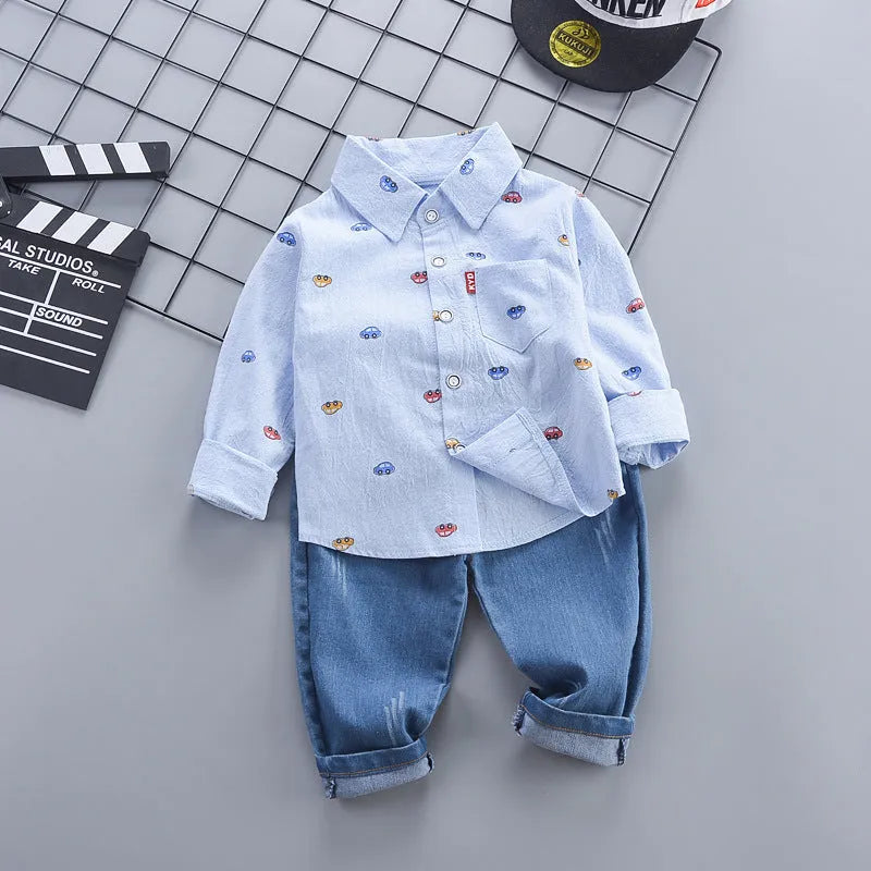 Children's Clothing Autumn Korean Style Autumn Clothing Casual Shirt Two-piece Boy Suit - Enfance-Heureuse