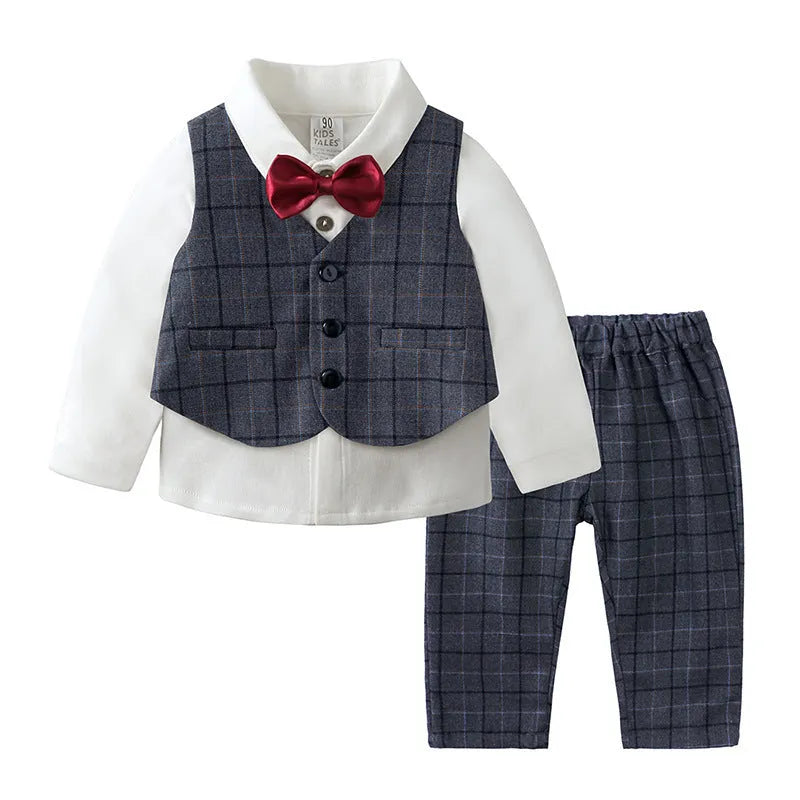 Gentleman Children's Clothing Long-sleeved Shirt Vest Trousers Three-piece Set - Enfance-Heureuse