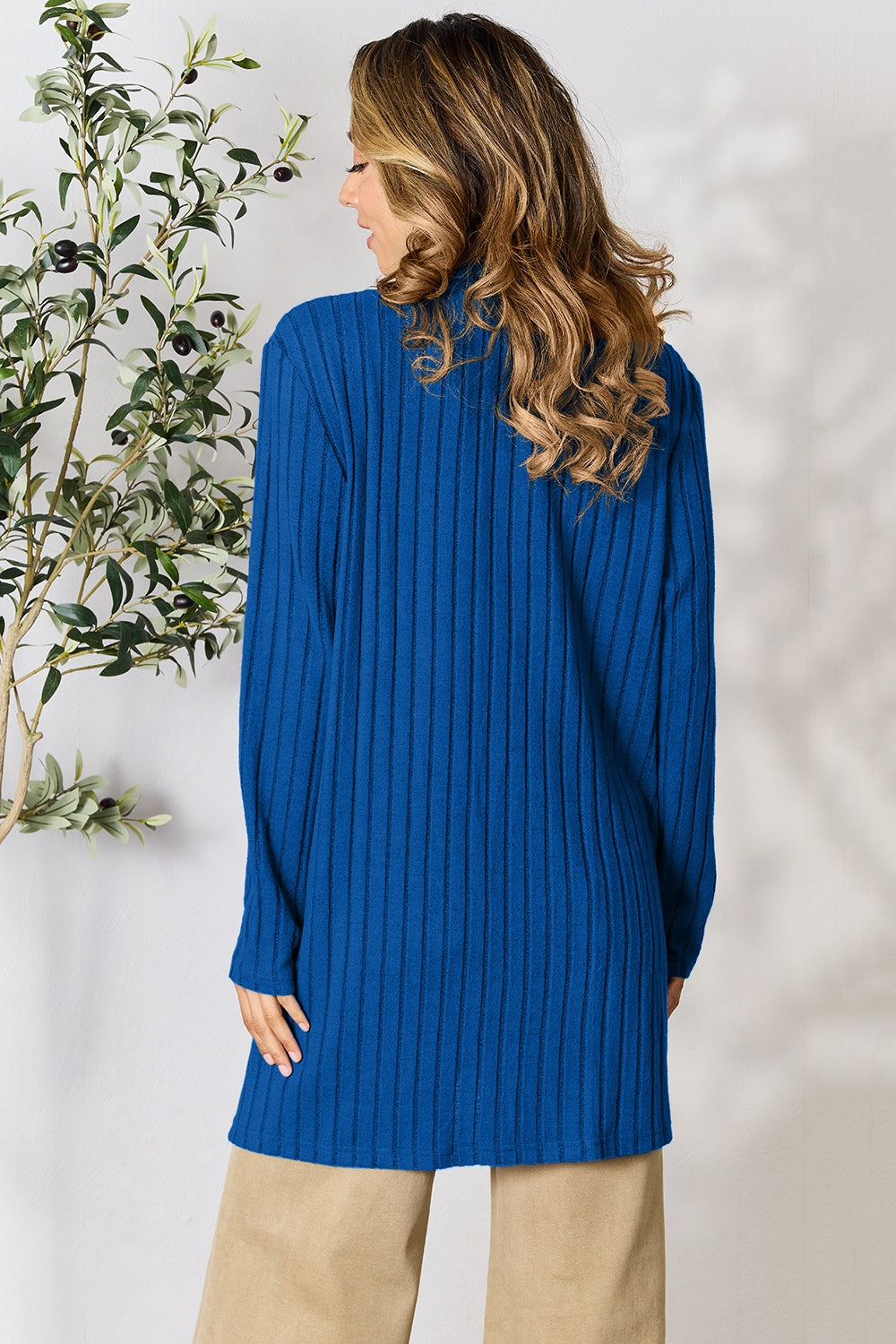 Basic Bae Full Size Ribbed Open Front Cardigan with Pockets - Enfance-Heureuse