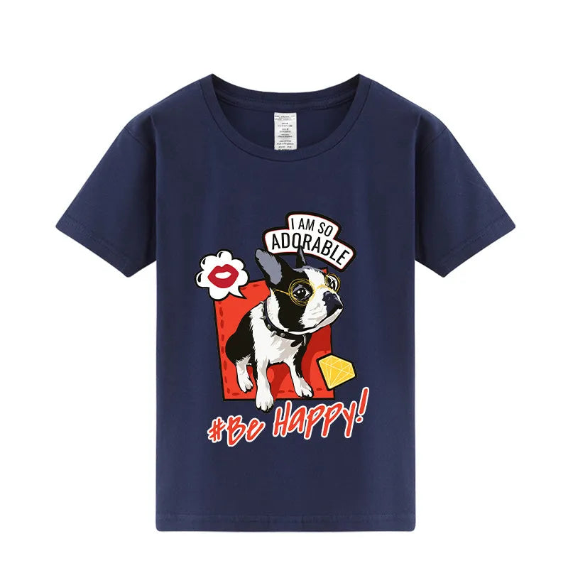 Summer Cute French Bulldog Print Half-sleeve Bottoming Shirt - Enfance-Heureuse