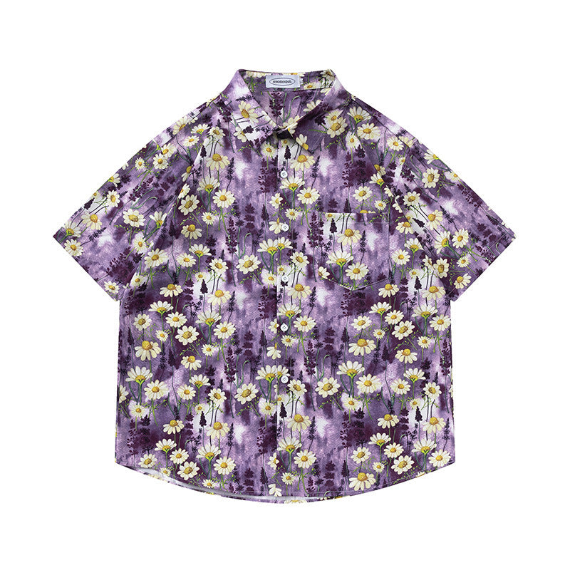 Retro Printed Shirt Short Sleeve Loose Design - Enfance-Heureuse